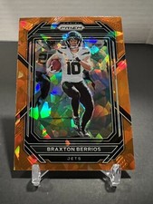2022 Panini Prizm Braxton Berrios Orange Cracked Ice Fanatics Exclusive NY Jets