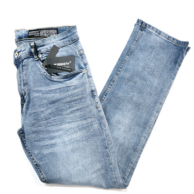 M.Society Men's Jeans Stretch Slim Straight LT Blue Classic Plain Style Denim
