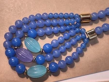 Chunky Vintage Trifari Blue Lucite Multi Strand Beaded Necklace 20 Inches