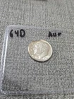 1964 D Roosevelt Dime AU+ 5% Curved Clip