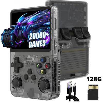 R36S Retro Handheld-Konsole 20000 IPS-Spiele 3,5'' Linux - 128G - Schwarz RK3326