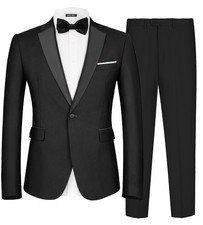 Men's 2 Piece Suit Notched Lapel One Button Slim Fit Formal Wedding Prom Tuxe...
