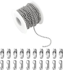 33Feet Ball Bead Chain Stainless Steel Dog Tag Chain with Matching Connectors
