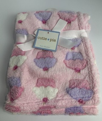 RARE HTF NWT Cutie Pie Cupcake Pink Purple White Plush Fleece Baby Girl Blanket