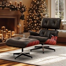 Vintage Eames Lounge Chair with Footstool Ottoman Leather Armchair Recliner