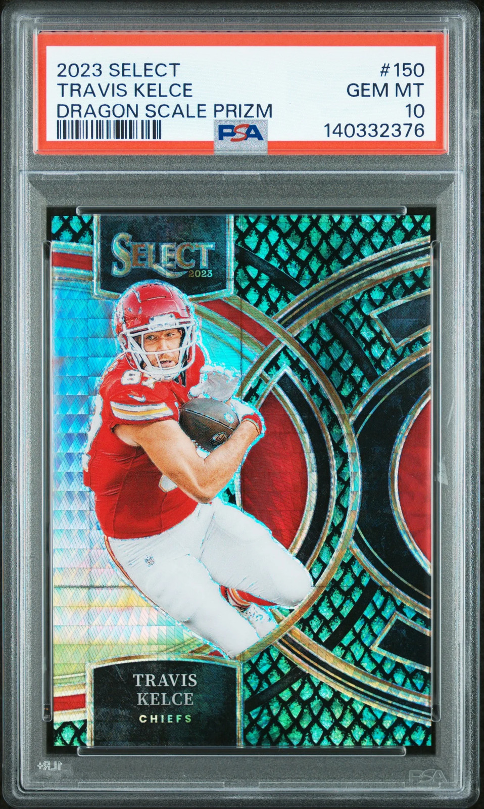 Travis Kelce - 2023 Panini Select Dragon Scale Prizm PSA 10 view 1