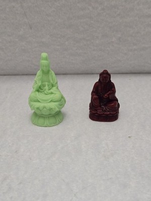 2 Kwan Yin Buddha Small 2'' Resin One Glows In Dark Figurine Buddhist Decor