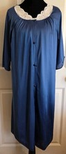 Vtg Blue W/ White Lace Trim Nylon Peignoir Nightgown  Robe Set Size Medium USA
