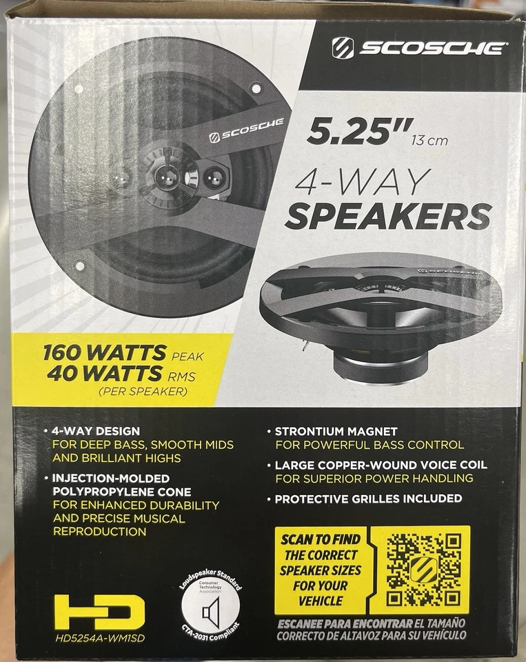 Juego de altavoces Scosche HD5254A-WM1SD 4 vías 5,25" HD con 160 vatios pico 40 vatios RMS Foto 2 de 3