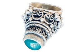 VINTAGE MID CENTURY MODERNIST ISRAELI EILAT STONE STERLING SILVER FILIGREE RING