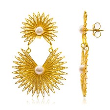 Cavill Ohrringe Damen 925 Silber Vergoldet Weiße Süßwasserperlen 5mm