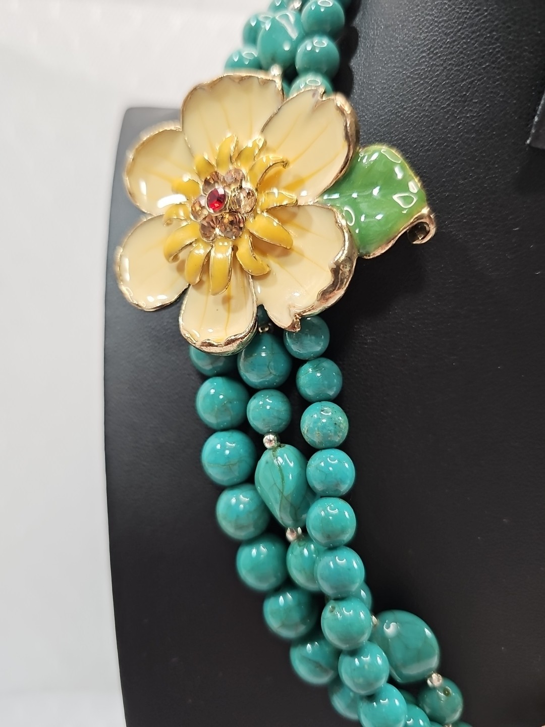 Statement Necklace Multi-Strand Plastic Green Bea… - image 4