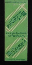 1940s McCann's Restaurants Pure Food Products Universal Match Pittsburgh PA MB