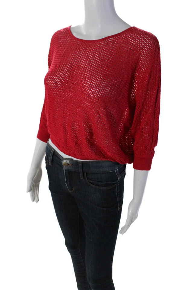 Blusa roja de malla manga dolman cuello redondo para mujer 525 America talla L Foto 2 de 4