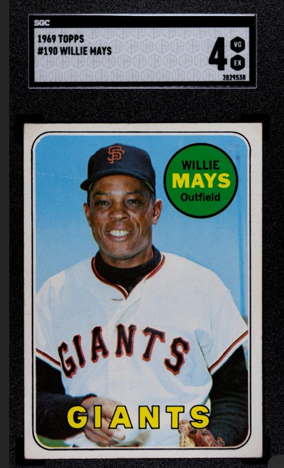 ⬛️🔥Willie Mays🔥🟧1969 Topps #190 Salón de la fama centrado de colección SGC 4 EX Giants Foto 2 de 4