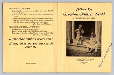 1923 US Dept of Labor Children's Bureau Pamphlet What Growing Children Need