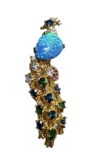 Harry Winston Gold tone Opal Gemstone Peacock brooch