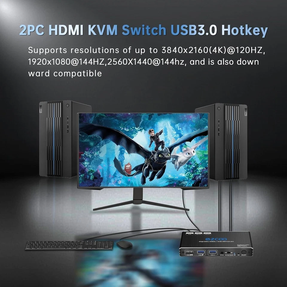 8K HDMI 2.1 KVM Switch 4K 120Hz 8K 60Hz USB 3.0 Hotkey 48Gbps IR Remote 2 Por... - Bild 3 von 4