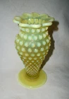VASELINE GLASS FENTON RUFFLED HOBNAIL URANIUM VASE