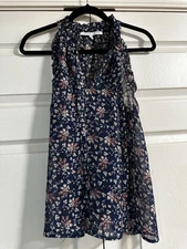 Collective Concepts Sheer Navy Floral Tank With Tie Sz Medium