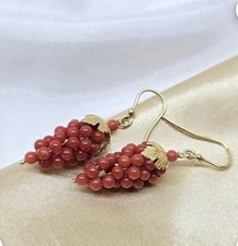 Orecchini Grappolo D’uva Con Pallini In Corallo E Montatura In Argento 925