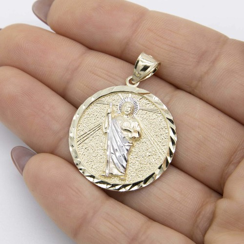 1 3/8" Diamond Cut St. Jude Medallion Pendant Real 10K Yellow White ...