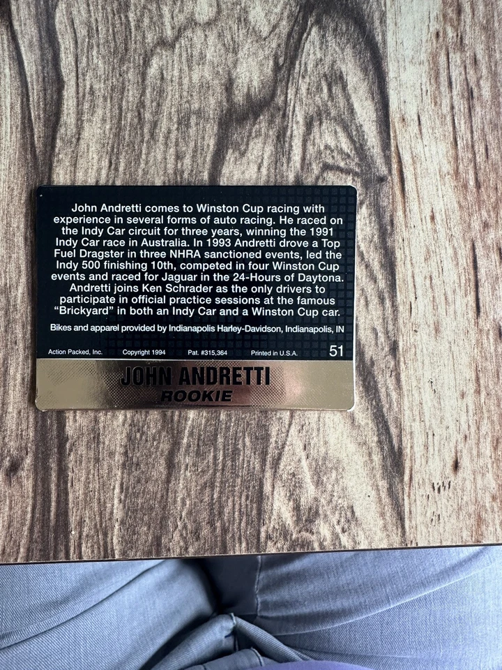 * 1994 Action Packed Race card #51 John Andretti Rookie - Image 2 of 2