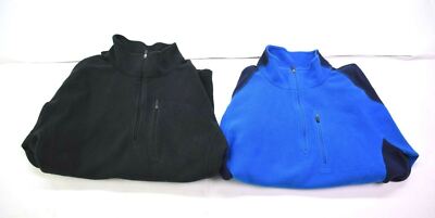 2 LL Bean Men Black Blue Mock Neck Long Sleeve Fleece Pullover Sweatshirt M Reg
