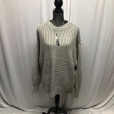 Gray Oversized Knit Sweater Ribbed Womens Size Large Chunky Casual Comfy NEW