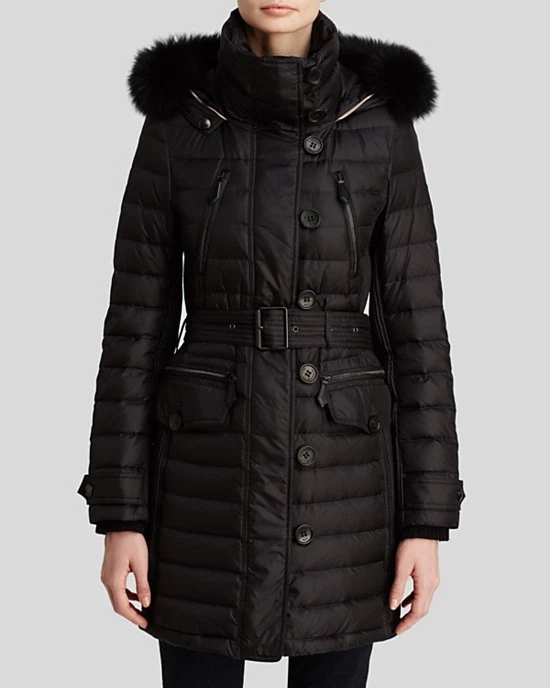 Burberry Brit Pipleigh Down Puffer Coat Jacket with Fur Hood XS