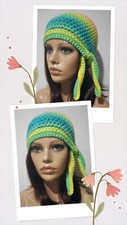 crochet handmade womans biker hat skull beanie chemo retro stripe new