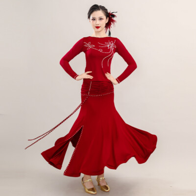 Latin salsa tango rumba Cha cha Ballroom Dance Dress Top&Skirt#C062 5 Colors
