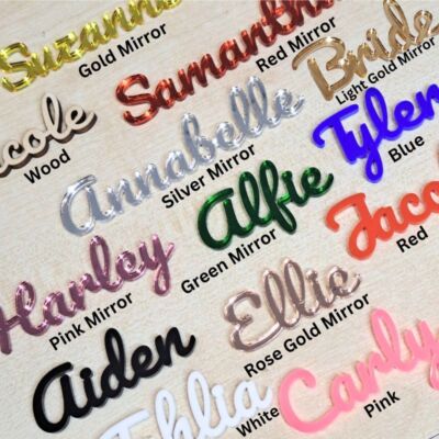 Mirror Acrylic Personalised Names, Wedding Place Names, Script