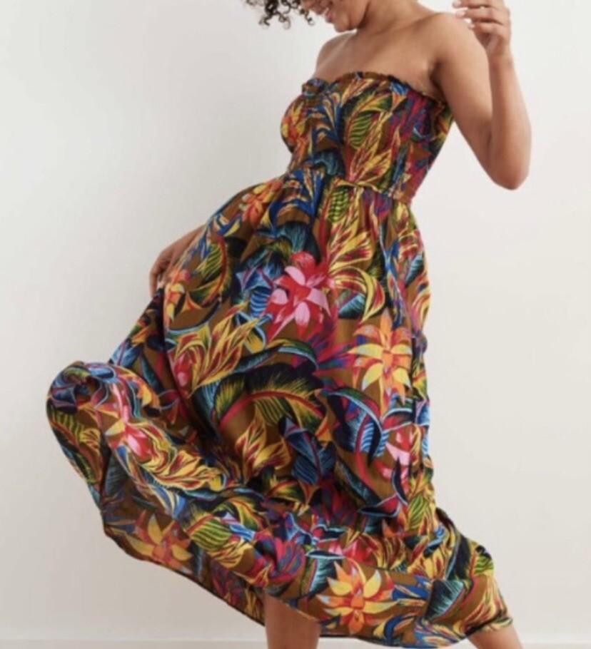 Aerie American Eagle Dress Tropical Floral Strapless Maxi NWOT Sz S Beach  Pool