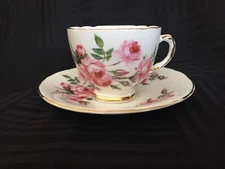 vintage Sutherland Bone China Teacup&Saucer Staffordshire Pink Rose Gold Rim