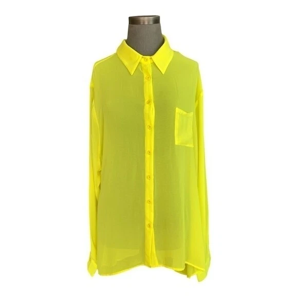 Blusa Para Mujer BONGO Lima Transparente Top Manga Larga Botón Delantero Crochet Espalda Camisa Foto 2 de 4