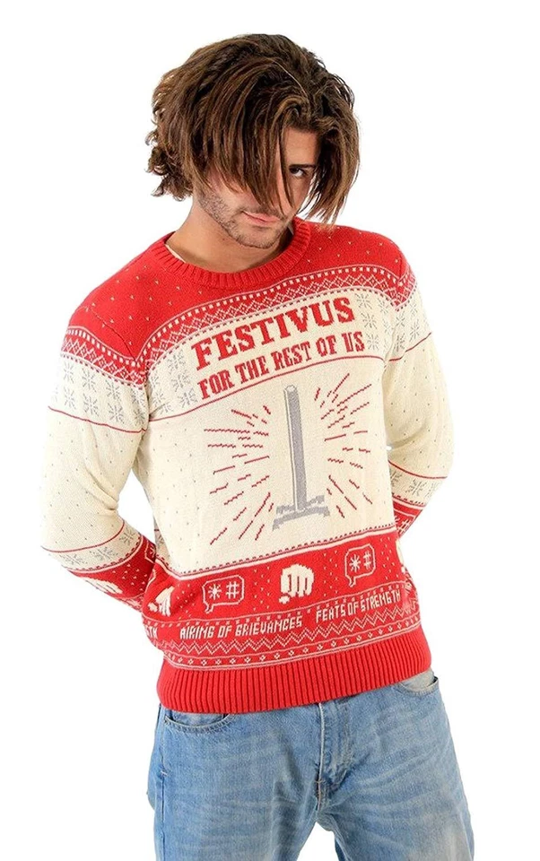 Seinfeld Festivus The Rest Of Us Pole Adult Cream Ugly Christmas Cosplay Sweater - Image 4 of 4