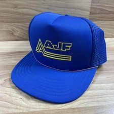 Vintage AJF Retro Logo Blue Foam Mesh Rope Snapback Trucker Hat