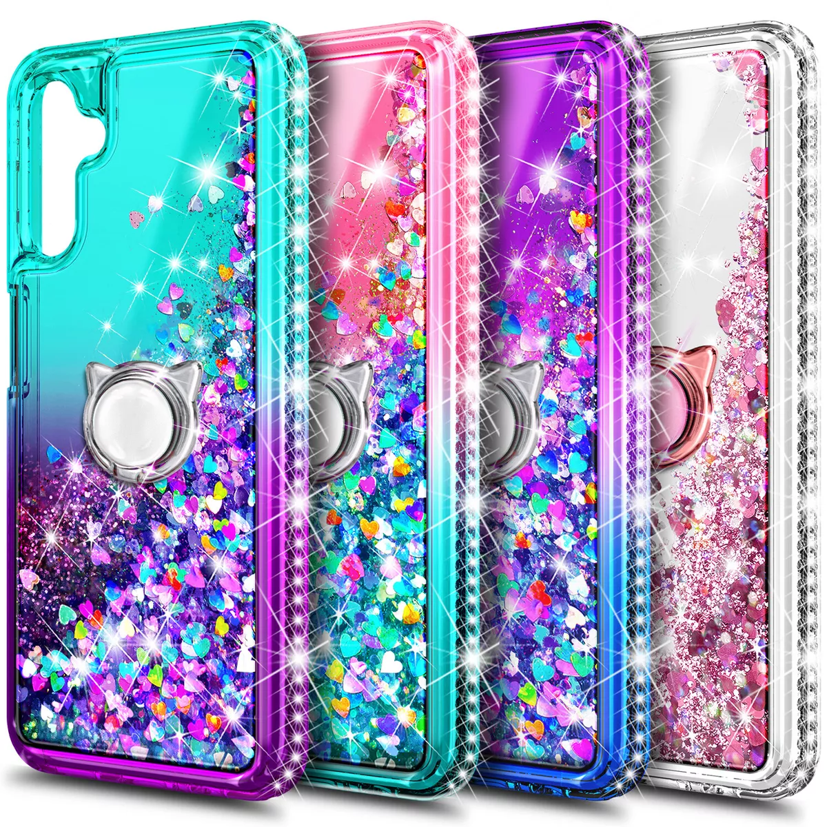 For Samsung Galaxy A14 5G, Bling Glitter Phone Case w/ Tempered Glass &  Lanyard