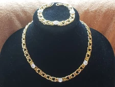 Kenneth Jay Lane Vtg KJL Necklace Bracelet Gold Tone Rhinestone Crystal Set