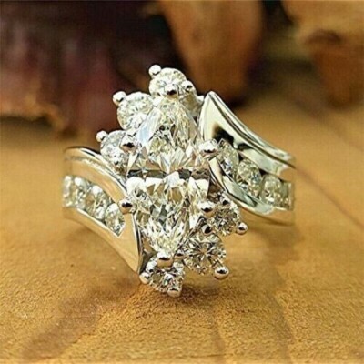 2 Ct Marquise Simulated Diamond Solitaire Engagement Ring In 14K White Gold Over