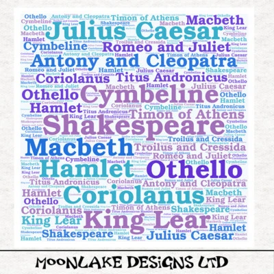MOONLAKE DESIGNS Shakespeare Tragödie, Wortkunst, Stoff Basteln Paneele in 100% Baumwolle oder Polyester