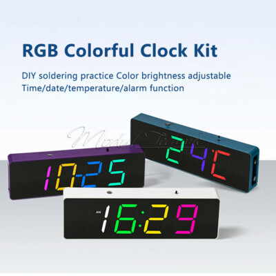 5V DIY Electronic Clock Kit LED Digital RGB Clock Time Temperature Date Display