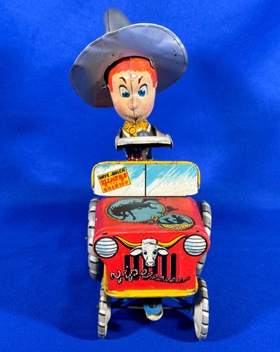 Vintage RODEO JOE Tin Wind-Up Toy GIT ALONG LIL DOGGIE Unique Art - WORKS GREAT! - Picture 4 of 14