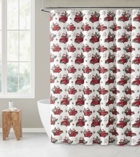 Red Truck, Evergreens  Candy Cane Sparkly Christmas Fabric Shower Curtain
