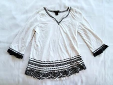 Multiples White Tunic With Black Western Stitching - Size M Vintage
