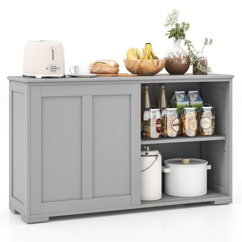 Kitchen Buffet Cabinet Stackable Cupboard w/ Sliding Doors, Adjustable Shelf