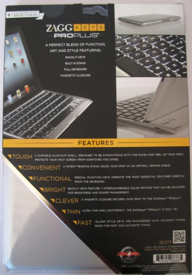 ZAGG Keys PROplus Bluetooth Keyboard for iPad 2/3/4 Aluminum w Backlight *NIB - Image 2 of 3