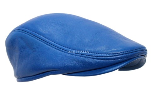 Royal Blue Men Leather Ivy Cap 