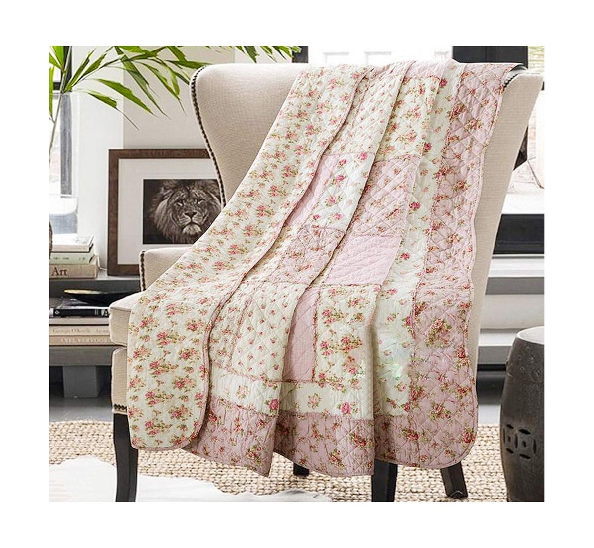 Original 100% Cotton Patchwork Quilt Twin Size Pink Floral